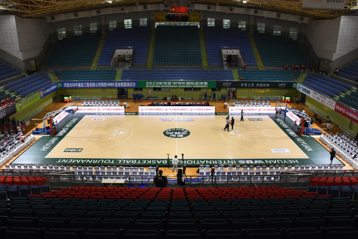 CopoSports portable sports flooring at an indoor basketball event